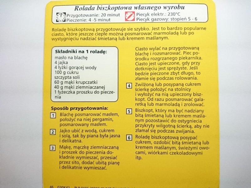 KARTA KULINARNA NR 42 ROLADA BISZKOPTOWA WŁASNEGO