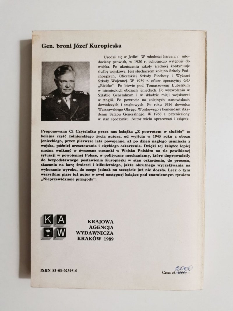 Z POWROTEM W SŁUŻBIE - Józef Kuropieska 1989