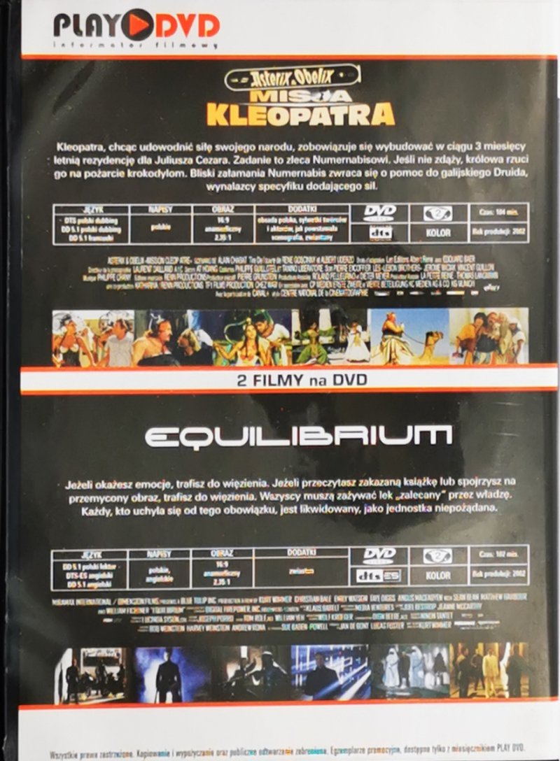 DVD. MISJA KLEOPATRA EQUILIBRIUM