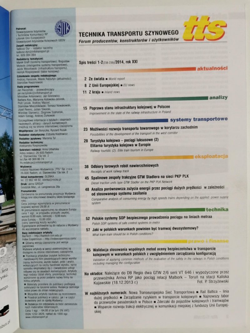 TTS – TECHNIKA TRANSPORTU SZYNOWEGO Nr. 1-2/2014