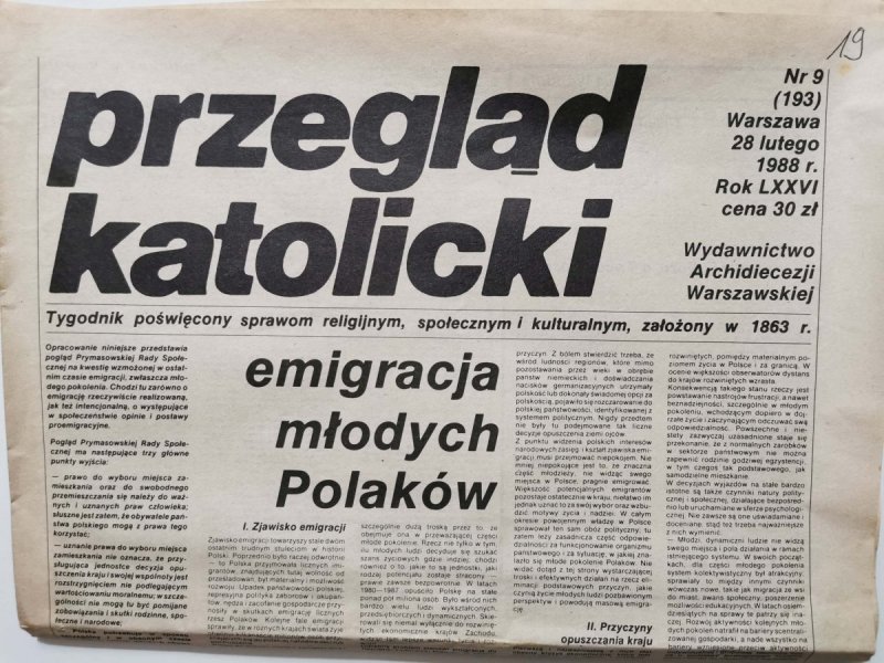 PRZEGLĄD KATOLICKI NR 9 (193) WARSZAWA 28 LUTEGO 1988 r. ROK LXXVI