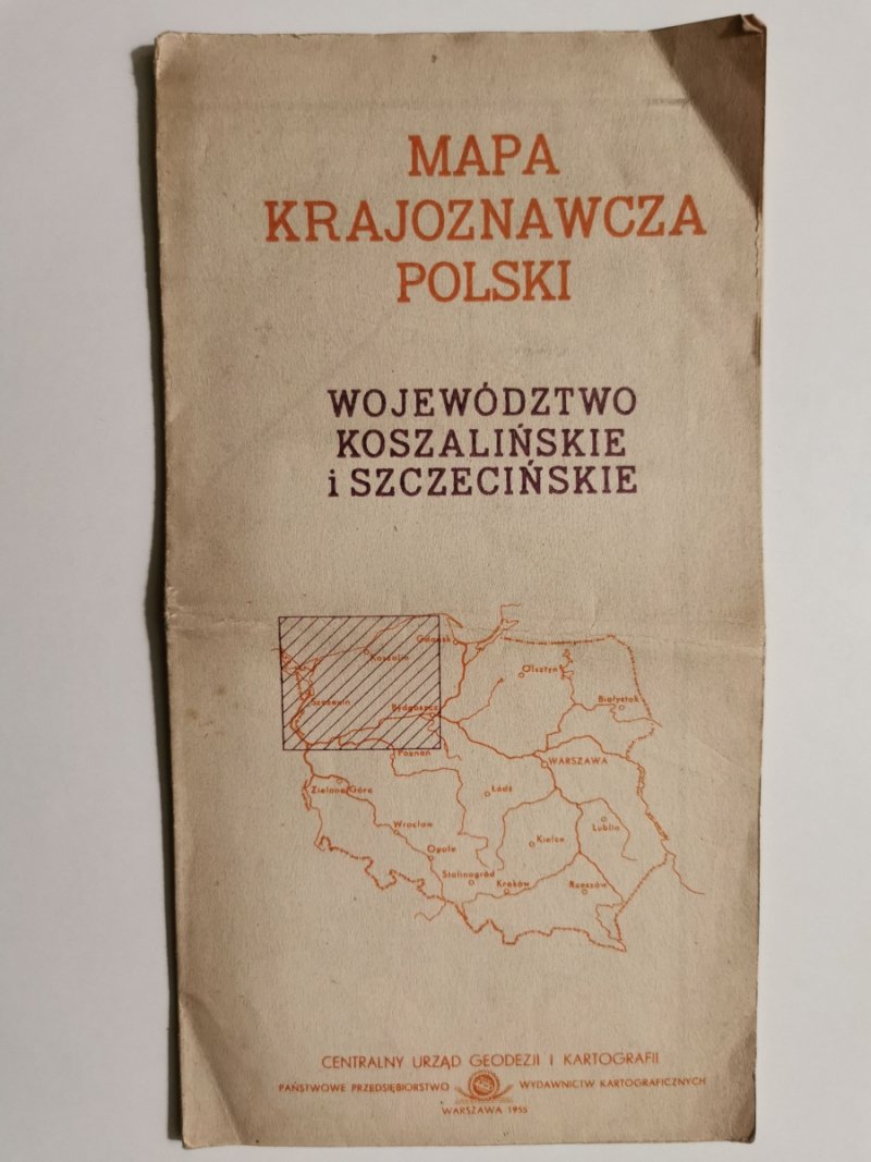 MAPA KRAJOZNAWCZA POLSKI, WOJEWÓDZTWO KOSZALIŃSKIE I SZCZECIŃSKIE. 1955