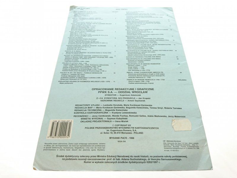 ATLAS HISTORYCZNY DLA KLASY V-VI 1998
