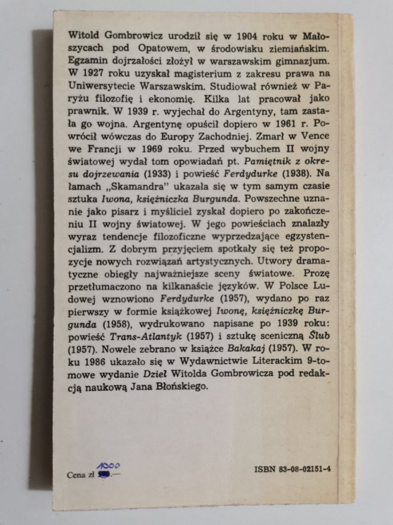 ZBRODNIA Z PREMEDYTACJĄ - Witold Gombrowicz 1989