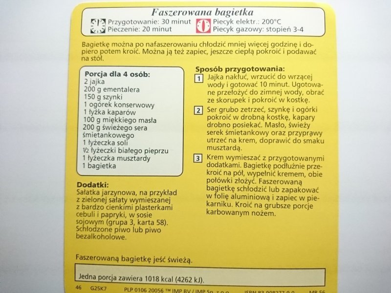 KARTA KULINARNA NR 7 FASZEROWANA BAGIETKA