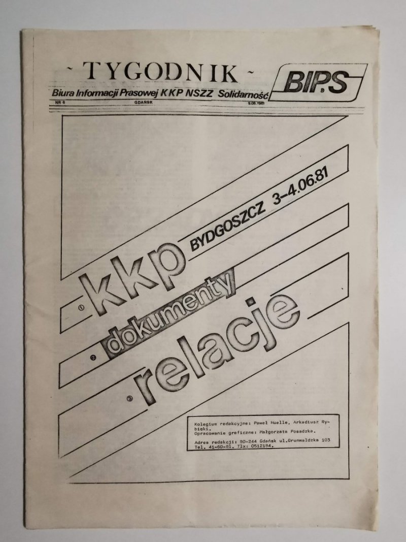 TYGODNIK BIPS KKP DOKUMENTY RELACJE BYDGOSZCZ 3-4.06.81 