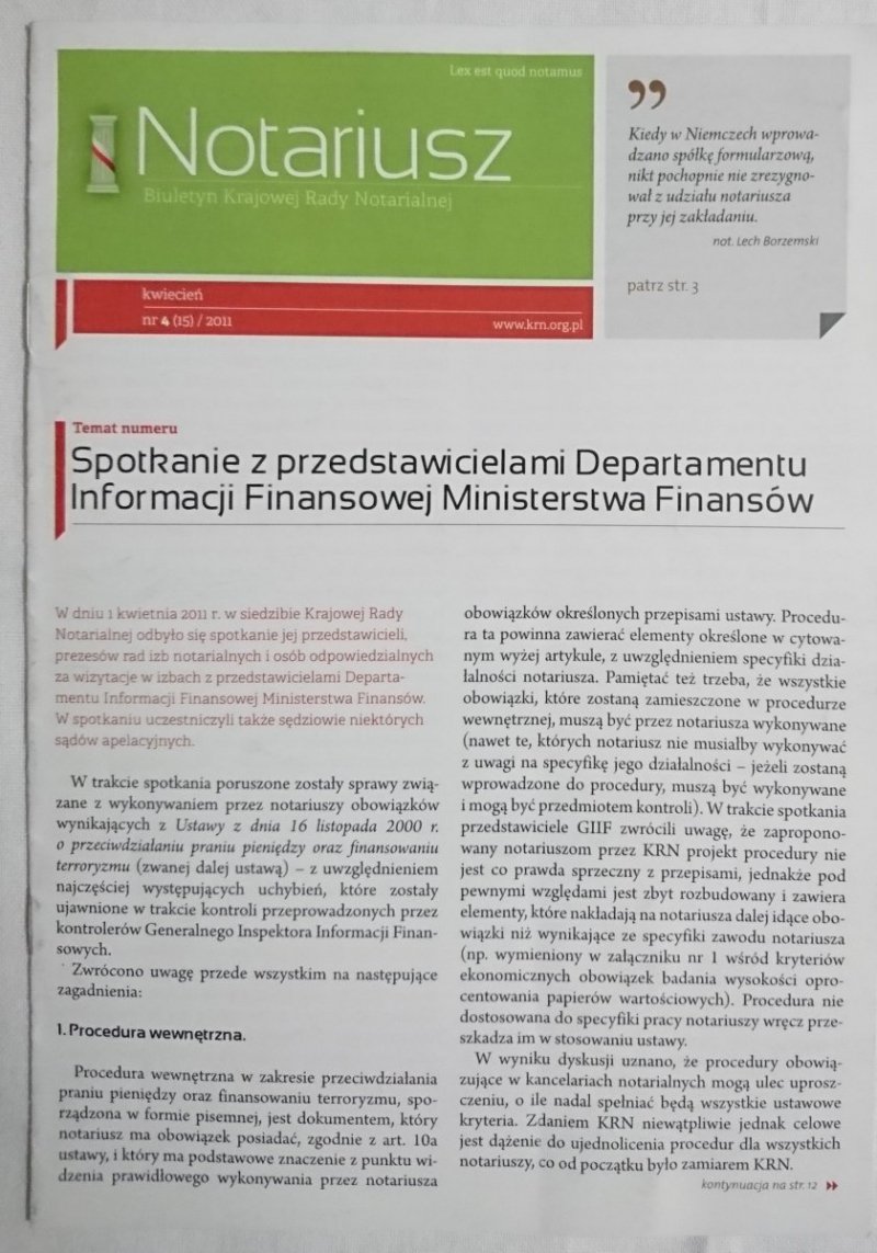 NOTARIUSZ. KWIECIEŃ NR 4 (15) / 2011