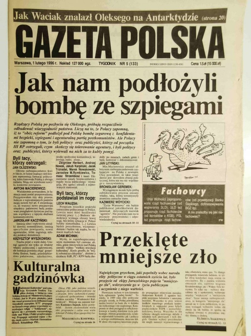 GAZETA POLSKA TYGODNIK NR 5 (133) 1 LUTEGO 1996 r.