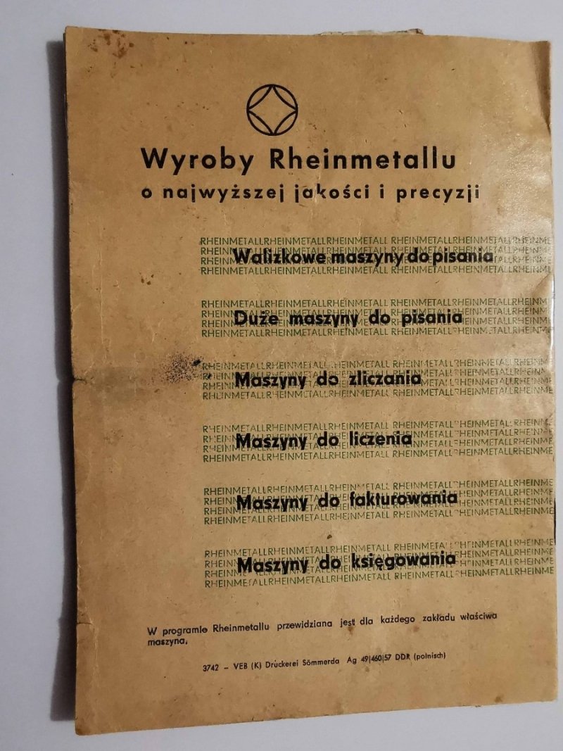 WALIZKOWA MASZYNA DO PISANIA RHEINMETALL. INSTRUKCJA OBSŁUGI MOD. KsT