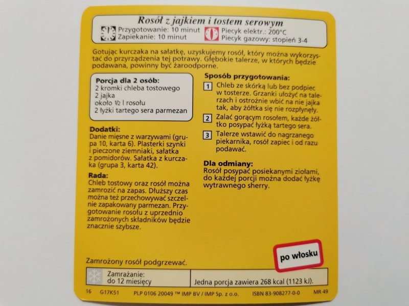 KARTA KULINARNA NR. 51 ROSÓŁ Z JAJKIEM I TOSTEM SEROWYM