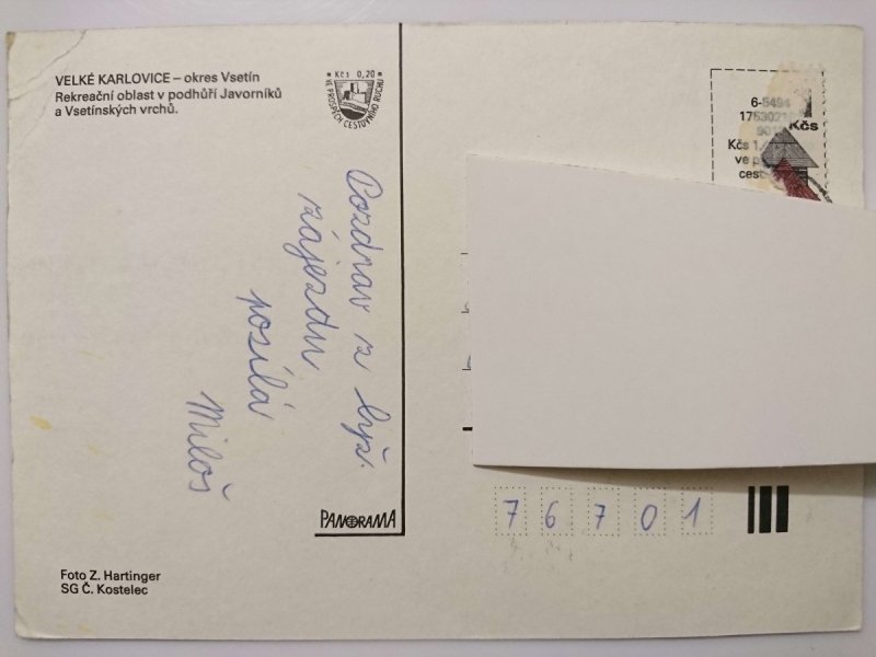 VELKE KARLOVICE. OKRES VSETIN REKREAĆNI OBLAST V PODHURI JAVORNIKU