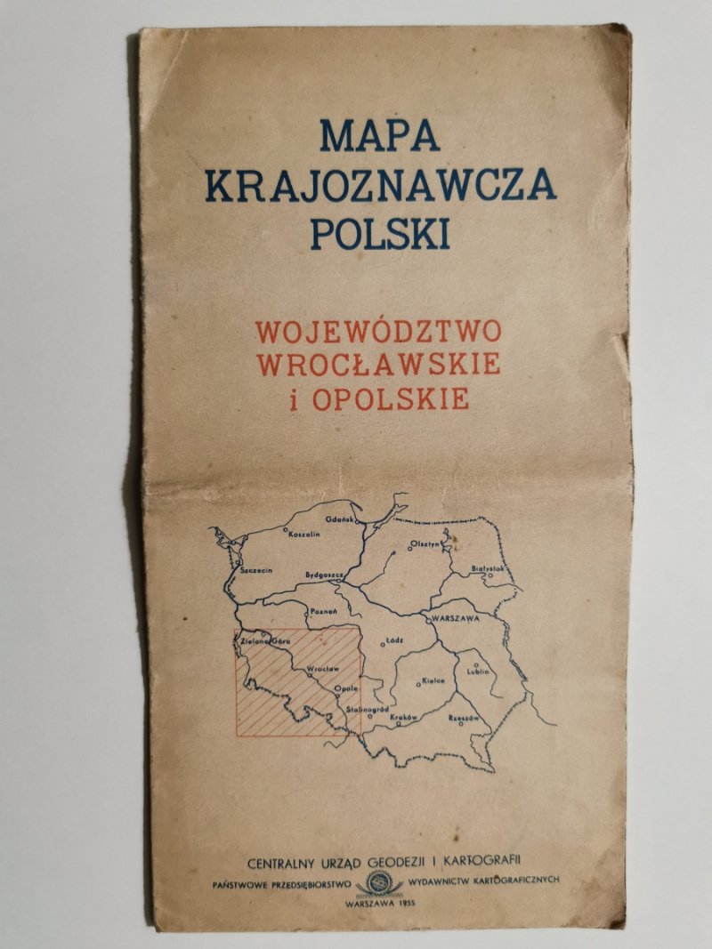 MAPA KRAJOZNAWCZA POLSKI, WOJEWÓDZTWO WROCŁAWSKIE I OPOLSKIE. 1955
