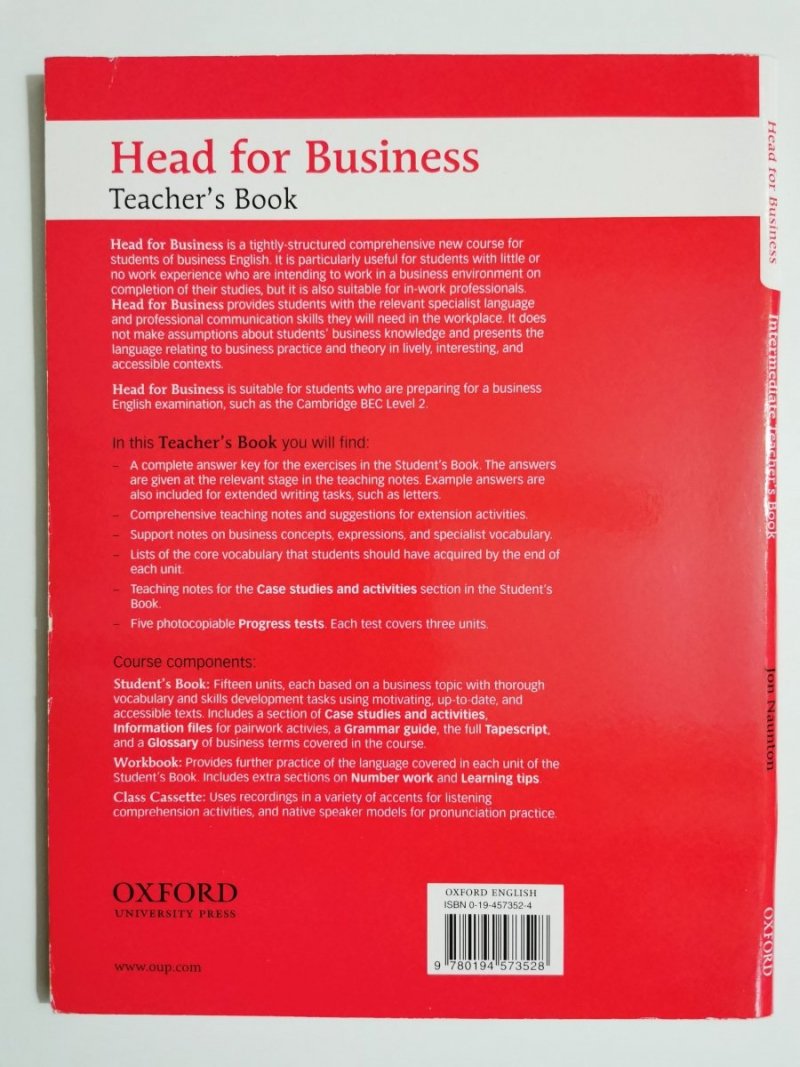 HEAD FOR BUSINESS. INTERMEDIATE TEACHER'S BOOK 2000