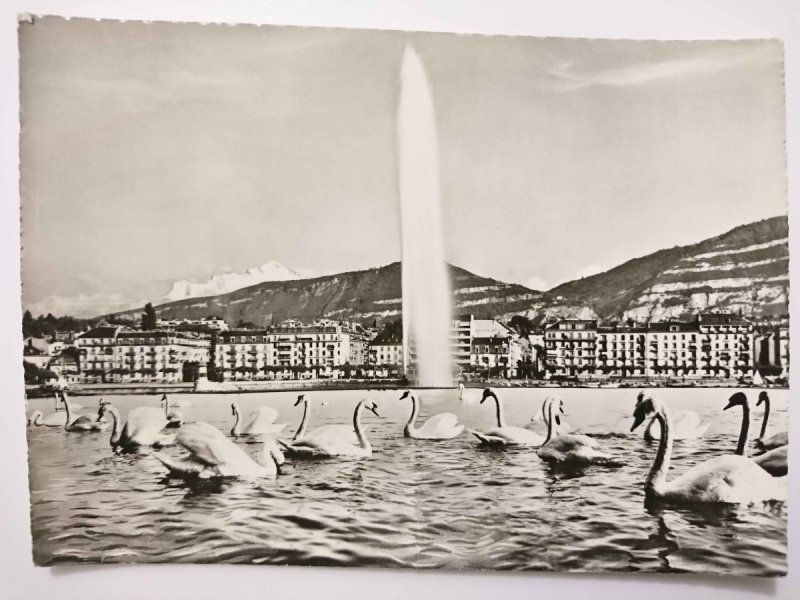 GENEVE – LE JET D'EAI (120 m)  ET LE MONT-BLANC (4810 m)