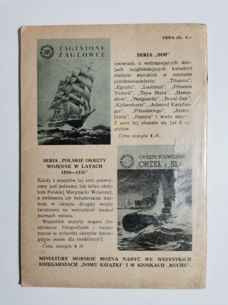 MINIATURY MORSKIE. NISZCZYCIEL ORKAN - Jerzy Pertek 1958