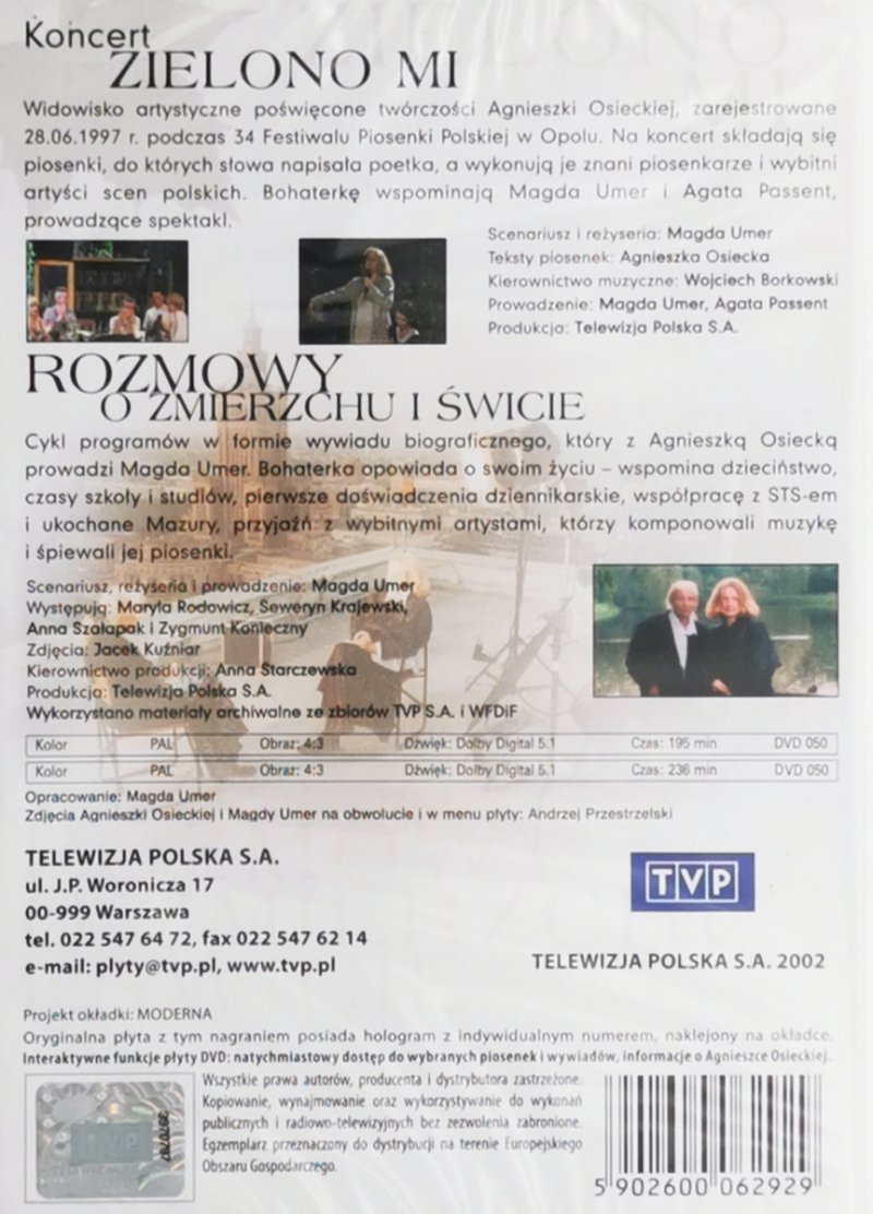 DVD. ZIELONO MI ROZMOWY O ZMIERZCHU I ŚWICIE