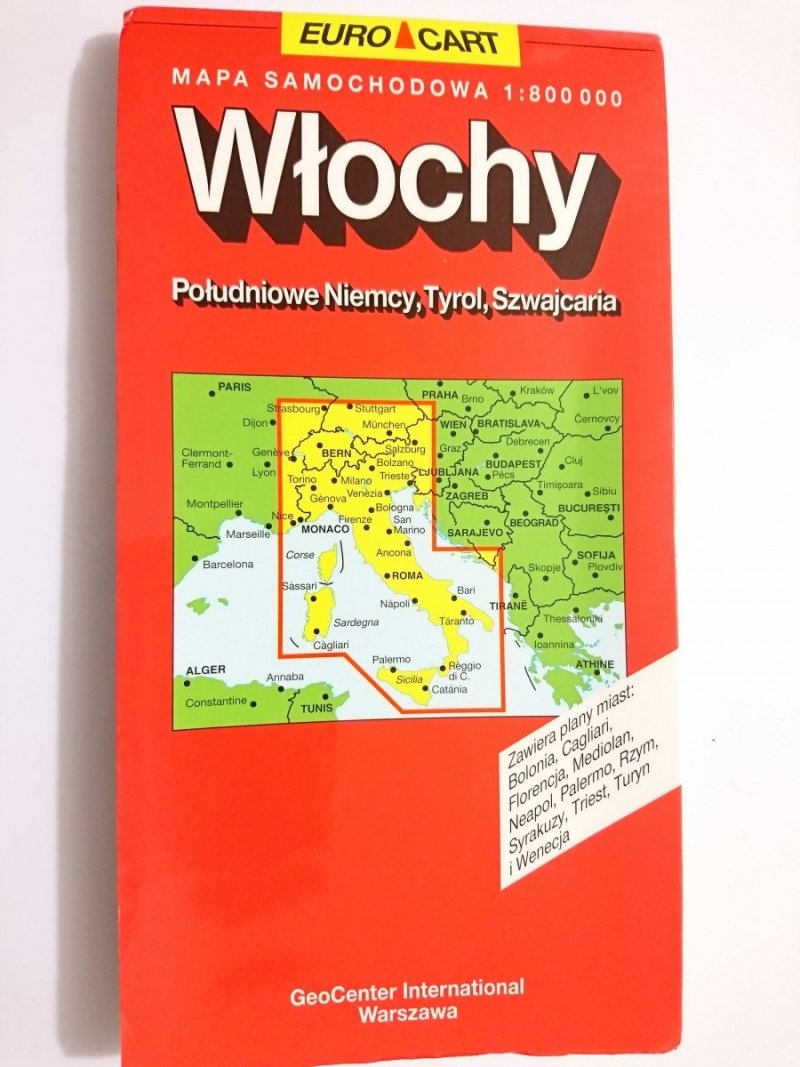WŁOCHY, POŁUDNIOWE NIEMCY, TYROL, SZWAJCARIA. MAPA SAMOCHODOWA 
