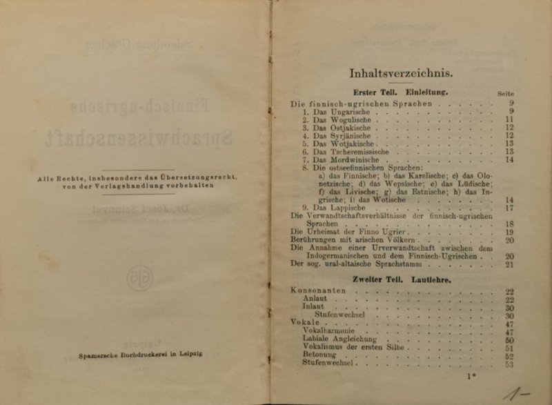 FINNISCH-UGRISCHE SPRACHWISSENSCHAFT 1910 - Sammlung Goschen