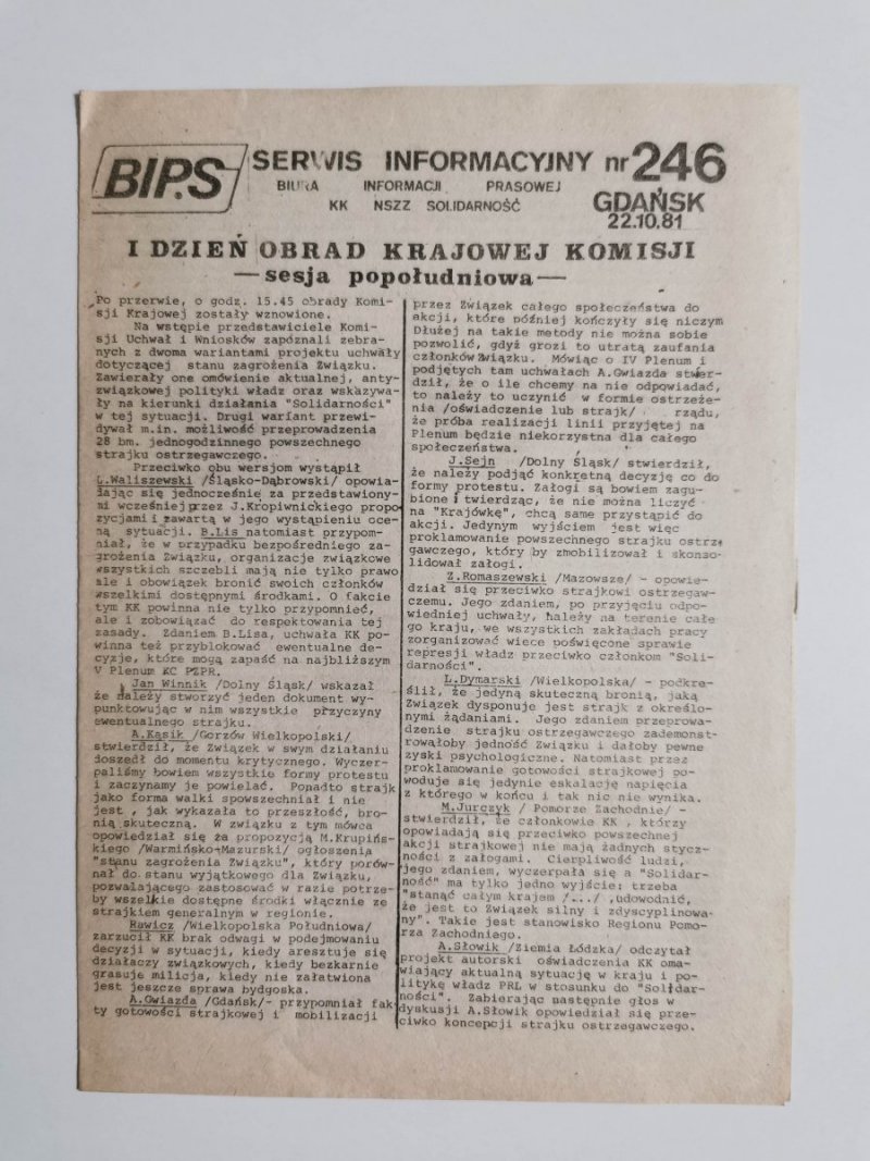 BIPS SERWIS INFORMACYJNY NR 246 GDAŃSK 22.10.81