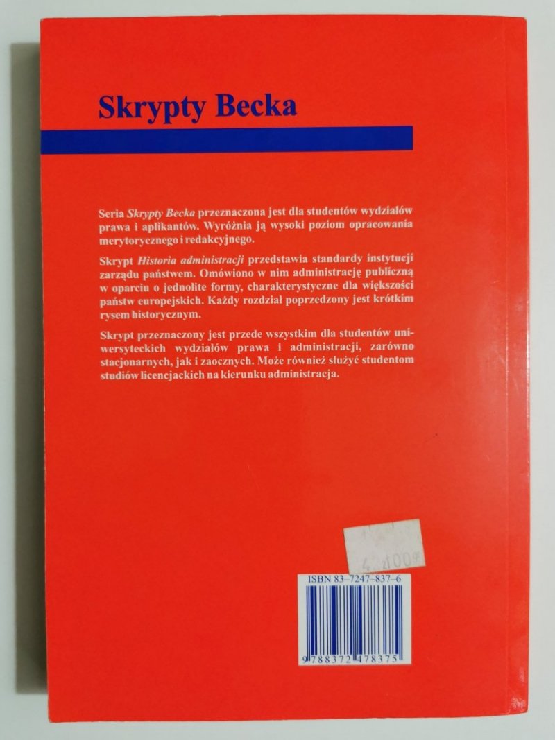 SKRYPTY BECKA. HISTORIA ADMINISTRACJI - Tadeusz Maciejewski 2002