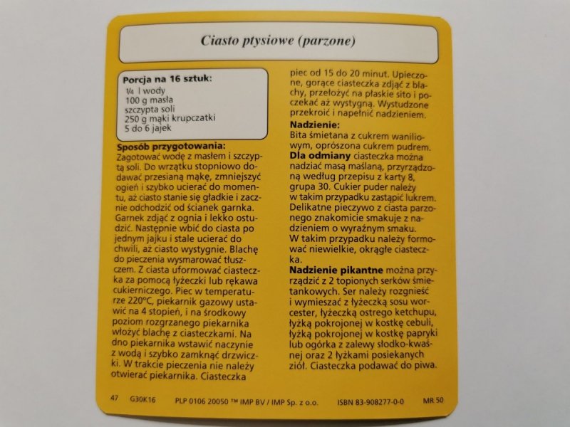 KARTA KULINARNA NR. 16 CIASTO PTYSIOWE (PARZONE)