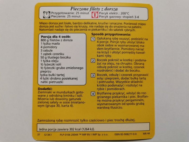 KARTA KULINARNA NR. 1 PIECZONE FILETY Z DORSZA