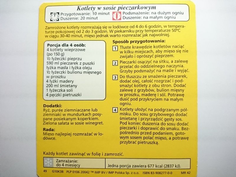 KARTA KULINARNA NR 38 KOTLETY W SOSIE PIECZARKOWYM