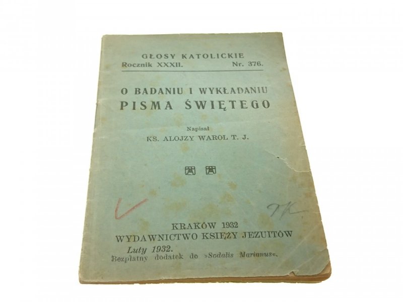 O BADANIU I WYKŁADANIU PISMA ŚWIĘTEGO - Warol 1932