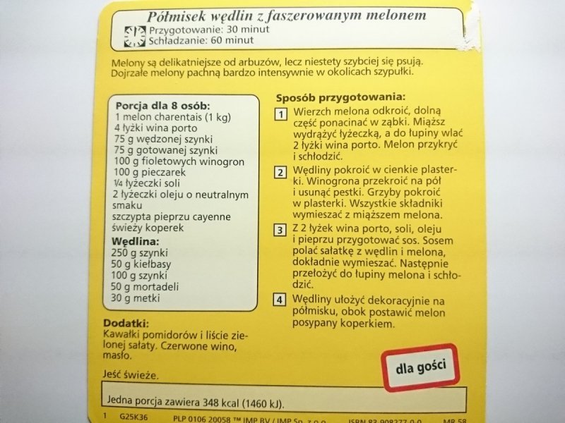 KARTA KULINARNA NR 36 PÓŁMISEK WĘDLIN