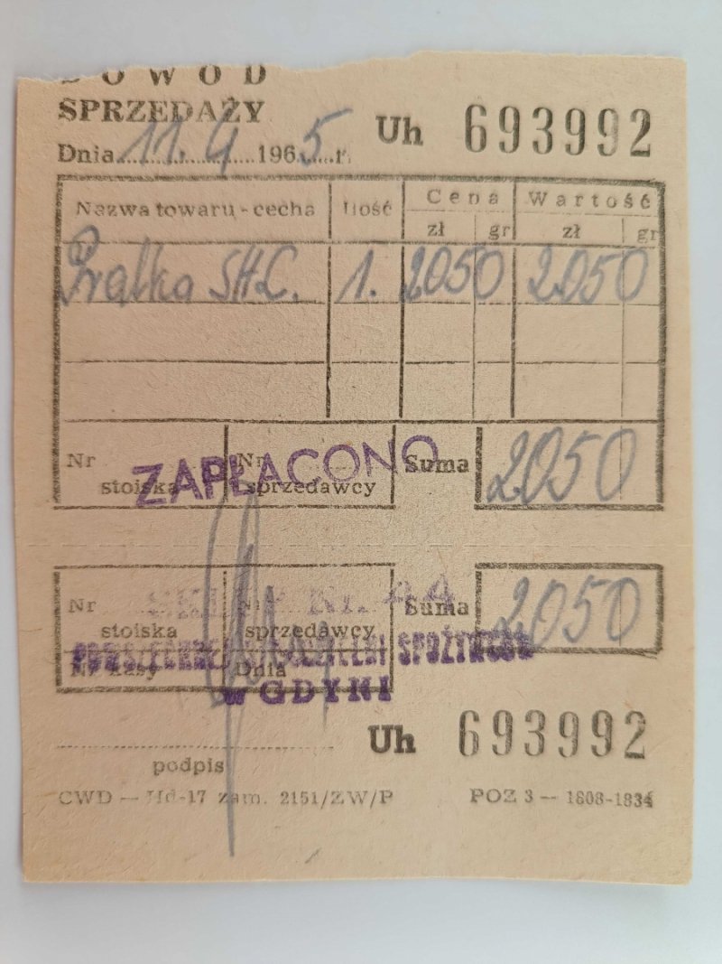 DOWÓD SPRZEDAŻY UH 693992