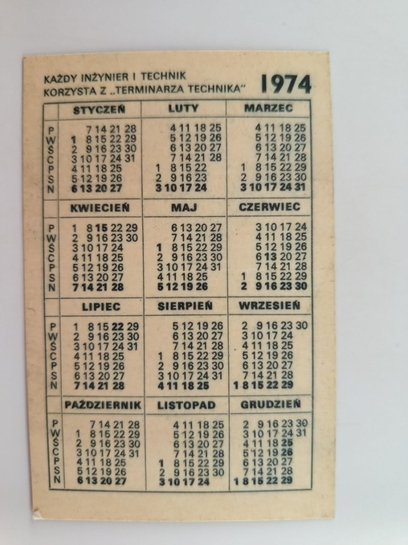 KALENDARZ 1974 MERA PNEFAL