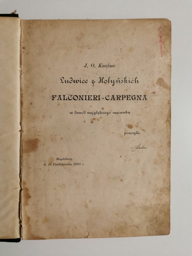 J. O. KSIĘŻNIE LUDWICE Z HOŁYŃSKICH FALCONIERI – CARPEGNA 1885