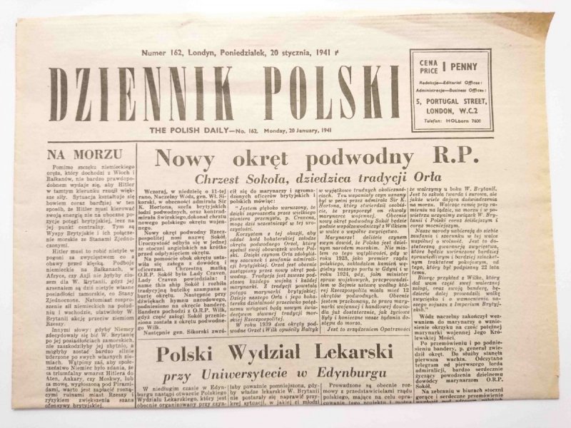 DZIENNIK POLSKI NUMER 162, LONDYN, PONIEDZIAŁEK, 20 STYCZNIA 1941 