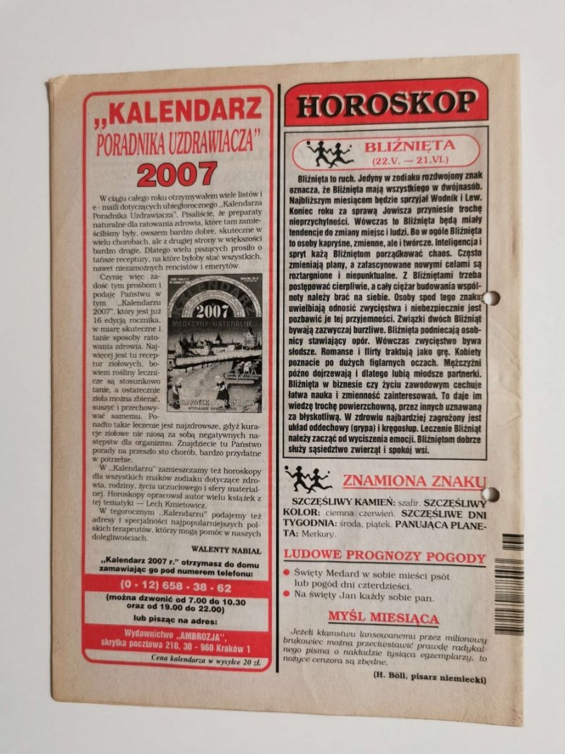 PORADNIK UZDRAWIACZA NR 6/175 CZERWIEC 2007 r.