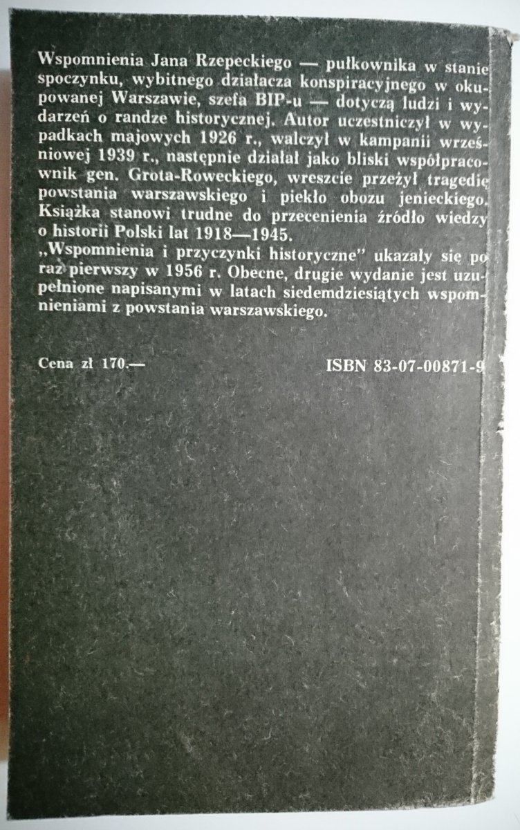 WSPOMNIENIA I PRZYCZYNKI HISTORYCZNE Jan Rzepecki