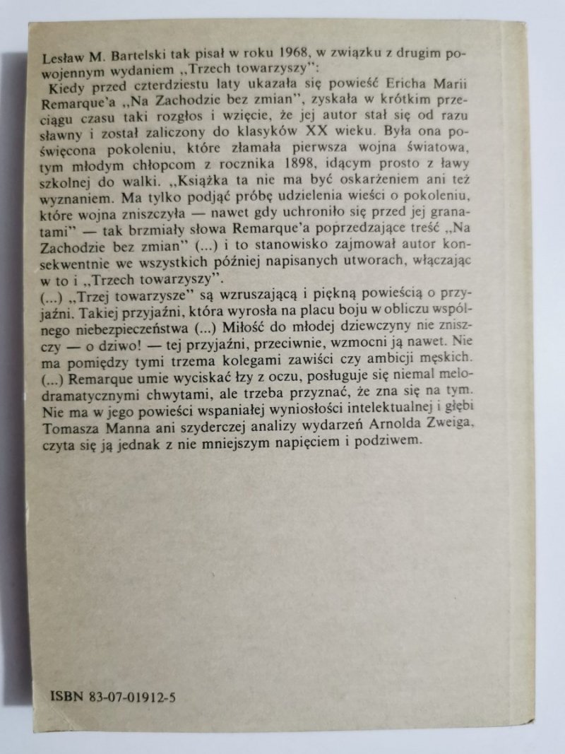 TRZEJ TOWARZYSZE - Erich Maria Remarque 1990
