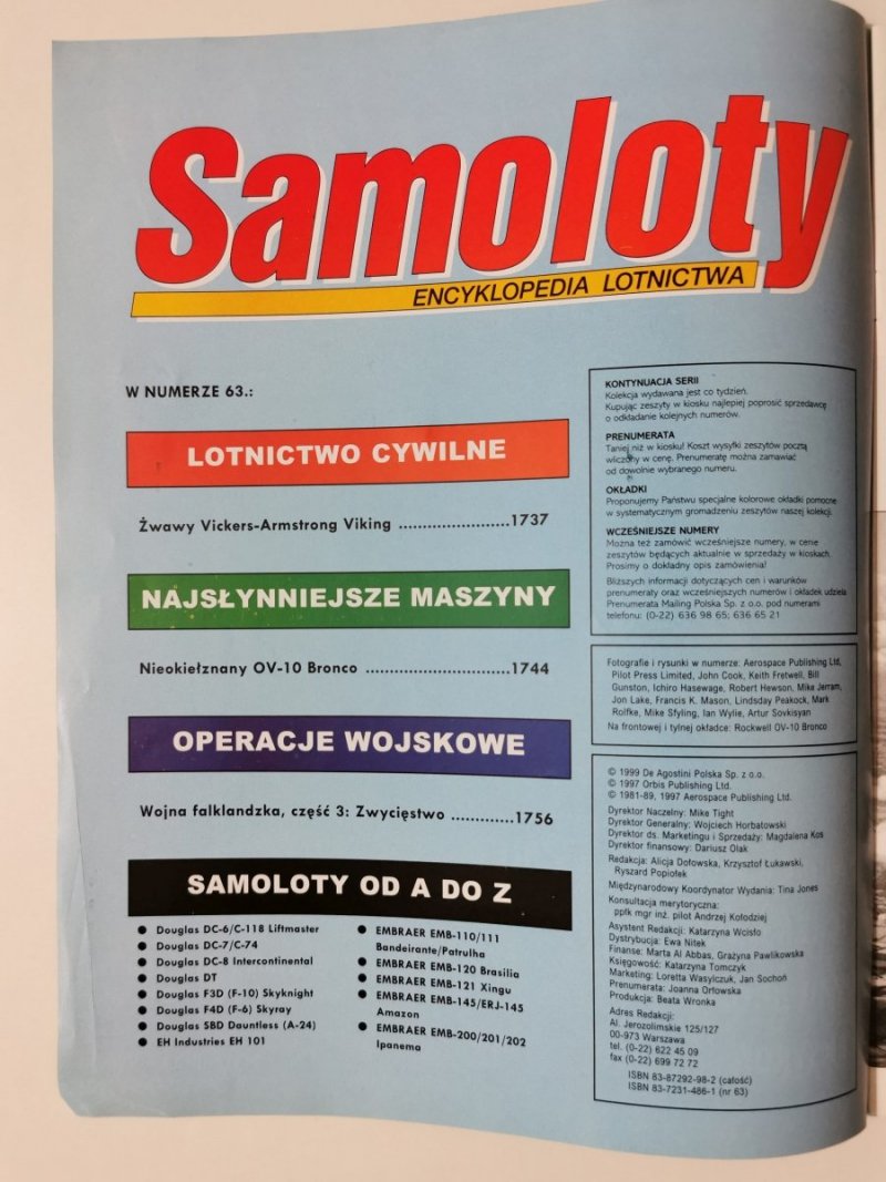 SAMOLOTY ENCYKLOPEDIA LOTNICTWA NR 63 