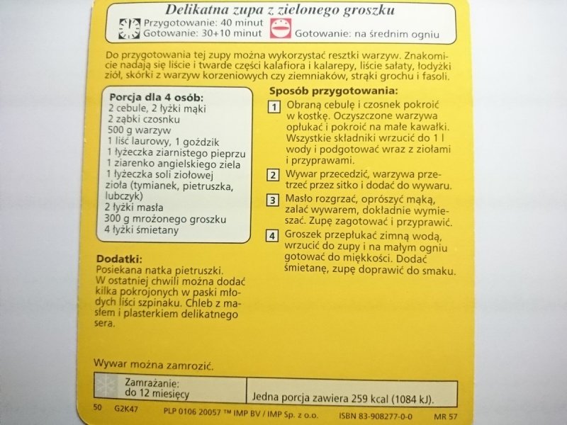KARTA KULINARNA NR 47 DELIKATNA ZUPA Z ZIELONEGO