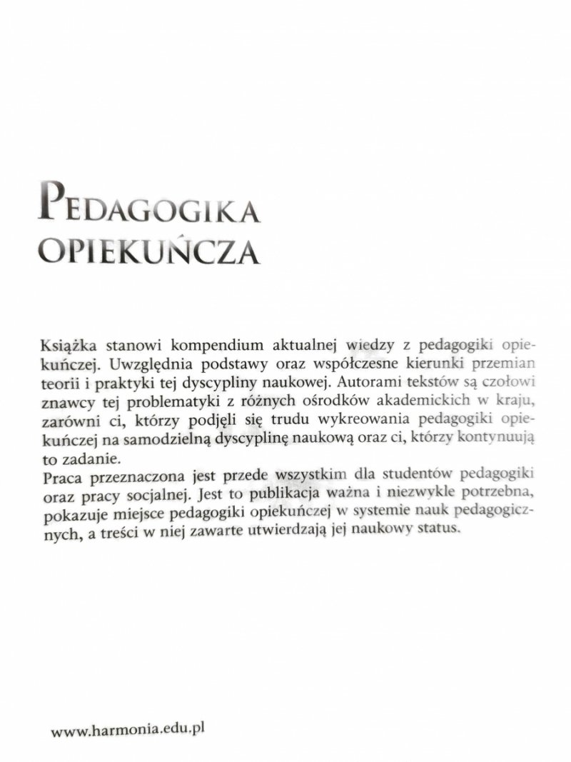 PEDAGOGIKA OPIEKUŃCZA - p. r. Elżbiety Jundziłł