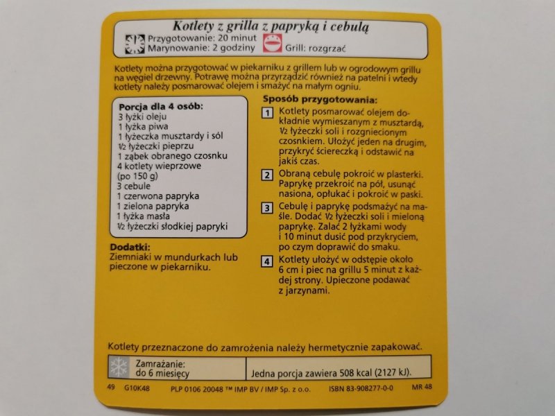 KARTA KULINARNA NR. 48 KOTLETY Z GRILLA Z PAPRYKĄ I CEBULĄ
