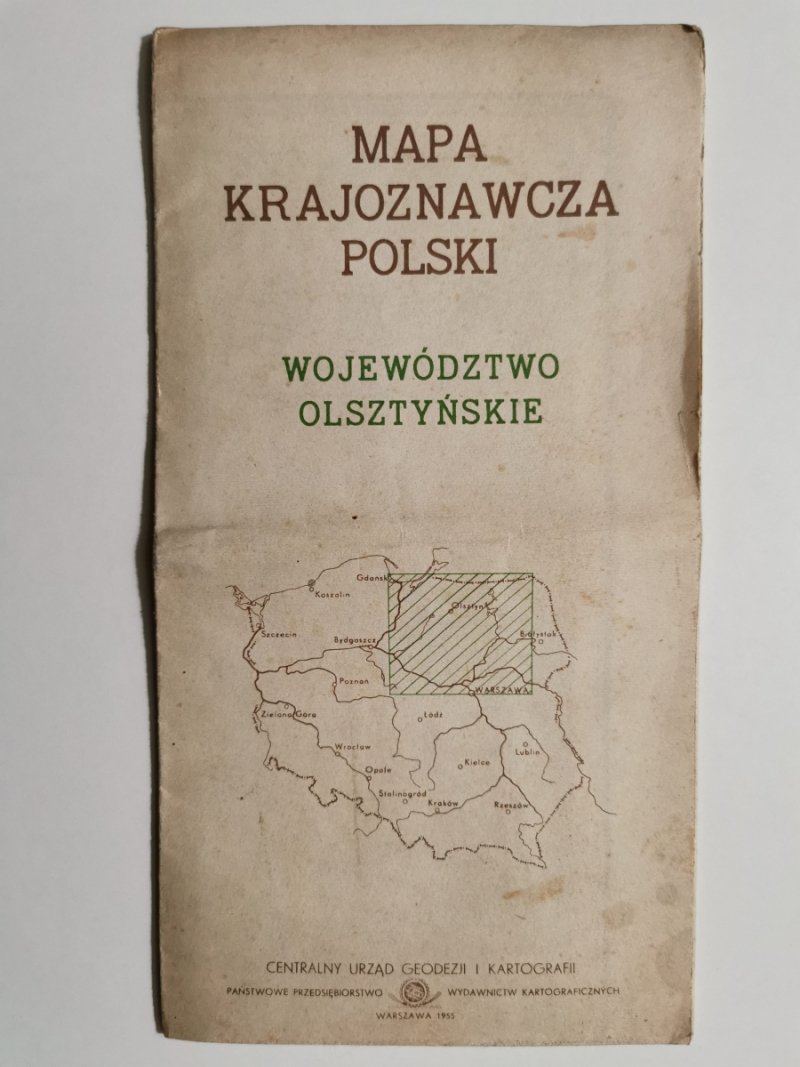 MAPA KRAJOZNAWCZA POLSKI, WOJEWÓDZTWO OLSZTYŃSKIE. 1955