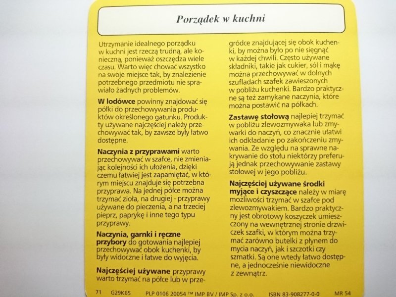 KARTA KULINARNA NR 65 PORZĄDEK W KUCHNI