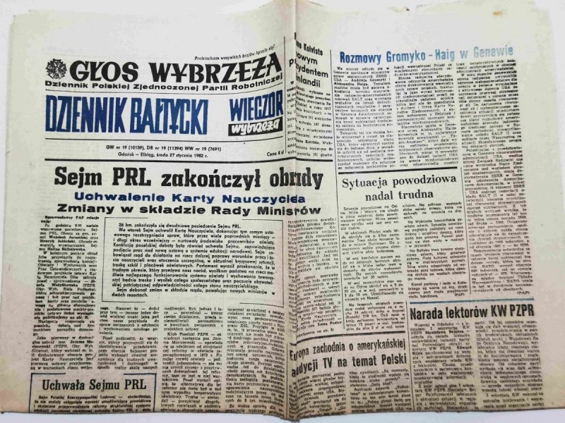 DZIENNIK BAŁTYCKI DB NR 19 (11394) ŚRODA 27 STYCZNIA 1982 r.