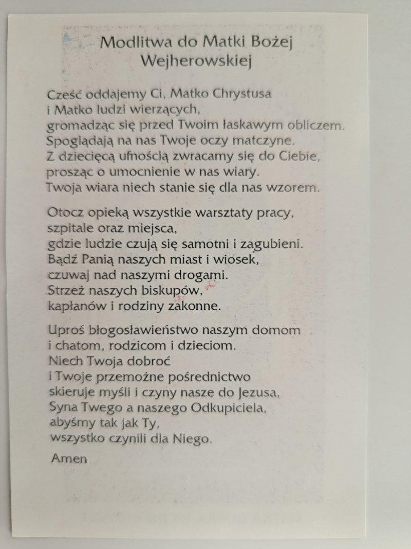 MODLITWA DO MATKI BOŻEJ WEJHEROWSKIEJ