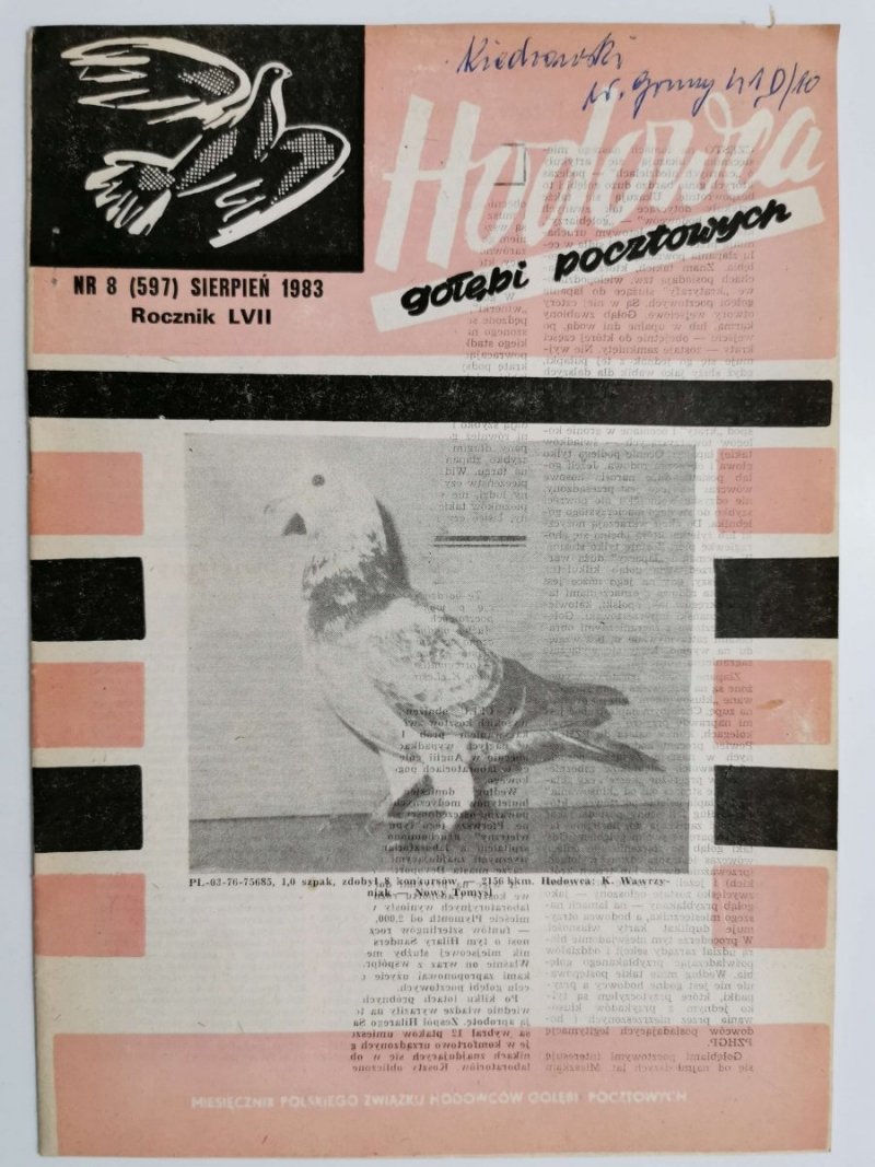 HODOWCA GOŁĘBI POCZTOWYCH NR 8 1983