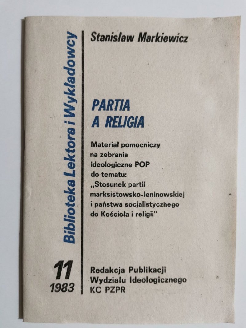BIBLIOTEKA LEKTORA I WYKŁADOWCY 11/1983 PARTIA A RELIGIA 
