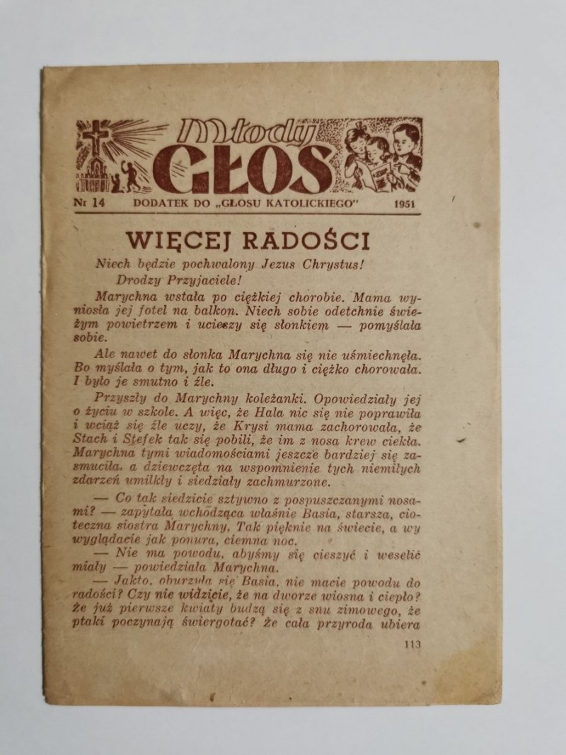 MŁODY GŁOS DODATEK DO GŁOSU KATOLICKIEGO NR 14 1951