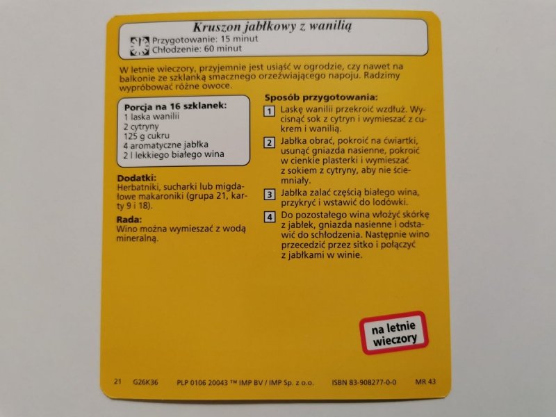 KARTA KULINARNA NR. 36 KRUSZON JABŁKOWY Z WANILIĄ
