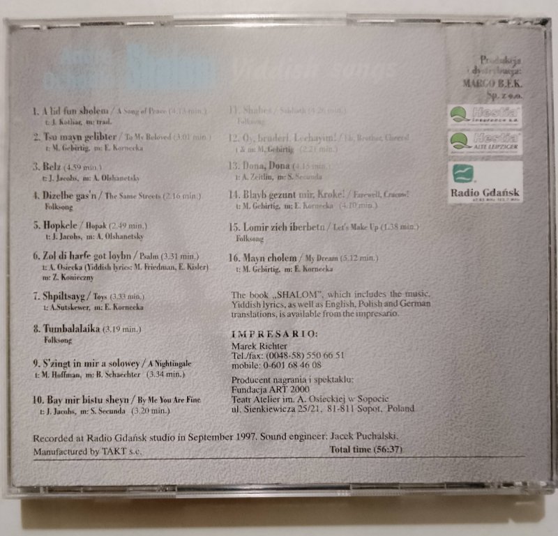 CD. SHALOM. YIDDISH SONGS. ANDRE OCHODLO