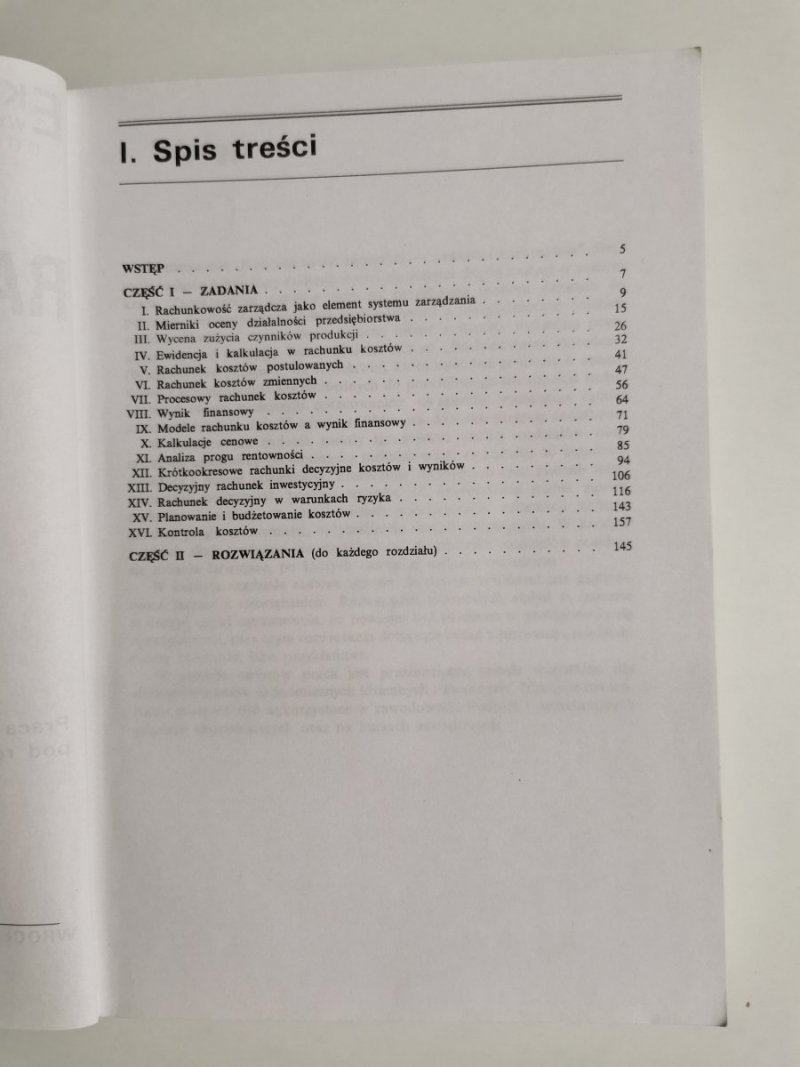 RACHUNKOWOŚĆ ZARZĄDCZA CZĘŚĆ II ZADANIA I ROZWIĄZANIA 1998